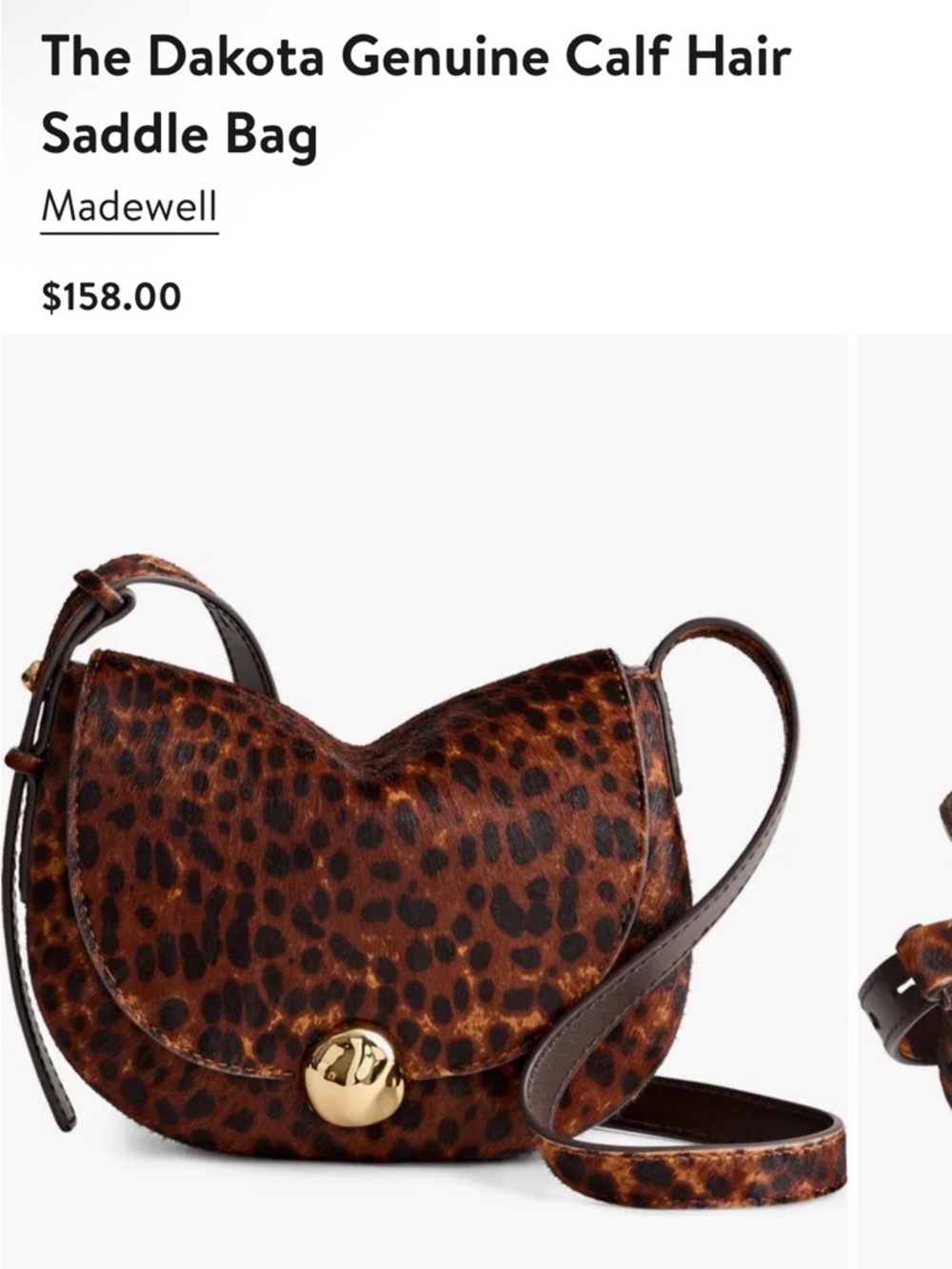 NWT Madewell CrossBody The Dakota Genuine Calf Hair Saddle Bag Purse New